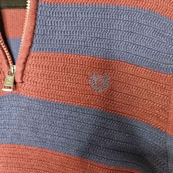 Preppy Mens Chaps zip collar crested stripped preppy colligate textured sweater - Picture 2 of 9